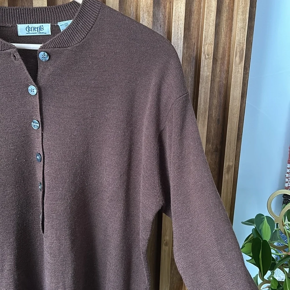 Vintage Wool Blend Unisex Henley Sweater Brown. Size M